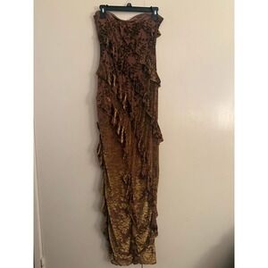 Strapless Ruffle Velvet Floral Maxi Dress Mocha size medium party cocktail